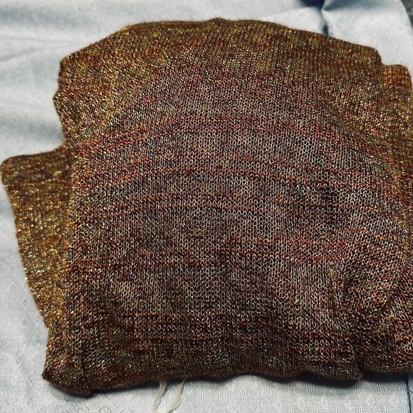 Y2K Unyx Brown sweater Twisted front metallic Gold fine knit top size medium - Picture 12 of 12